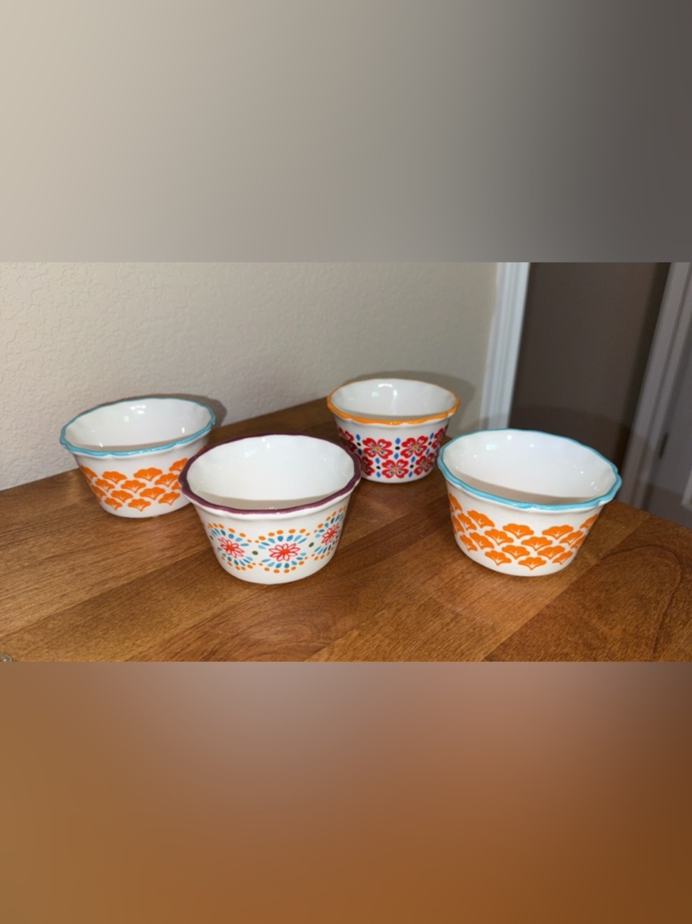 Pioneer Woman Stoneware Ramekins Florals 2 Designs Lot Of 4 Condiment Dip VTG